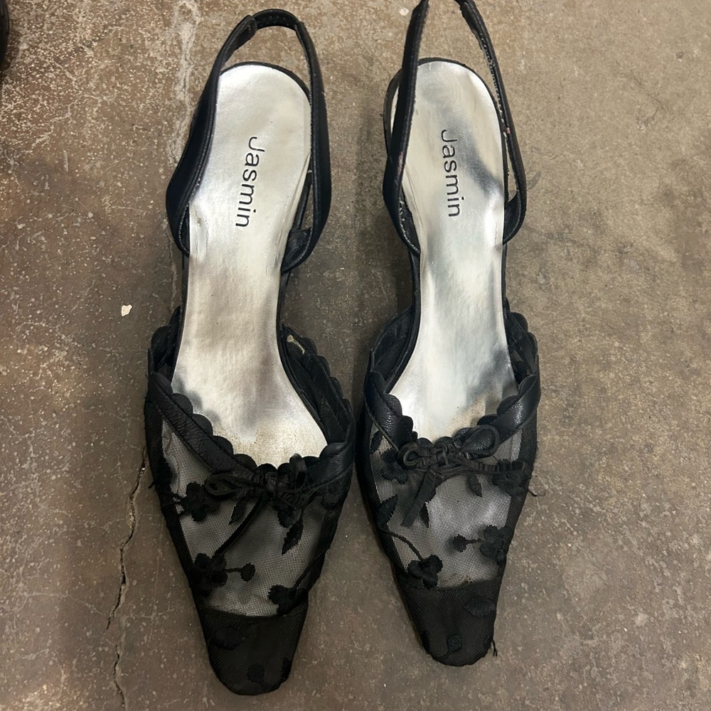 Y2k kitten heels pointy toe mesh shoes whimsigoth witchy grunge